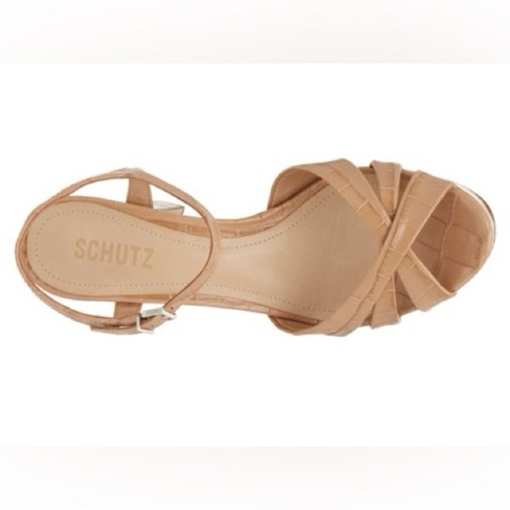 SCHUTZ Keefa Platform Heels Size 10 Nude Beige Croc Embossed Leather Sandals NWB - Picture 16 of 16